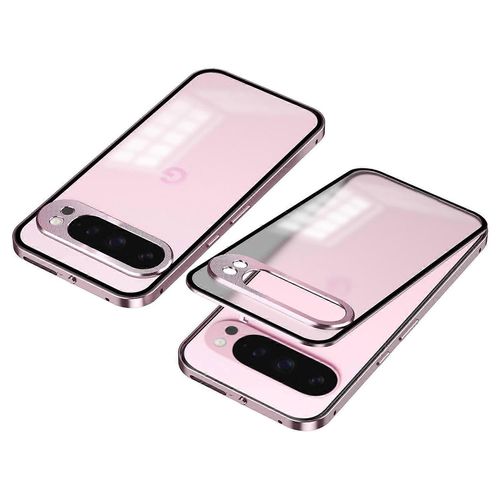 Pour Google Pixel 9 Pro Xl Matte Case Aluminium Alloy+Pc Phone Cover Pop-Up Snap Lock-Pink