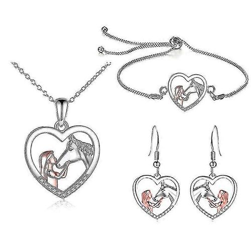 Betterlifefg-Girl Et Cheval Collier Boucle D¿Oreille Bracelet Set Pour Filles Sterling Argent Cheval Bijoux Cheval Cadeaux Pour Femmes