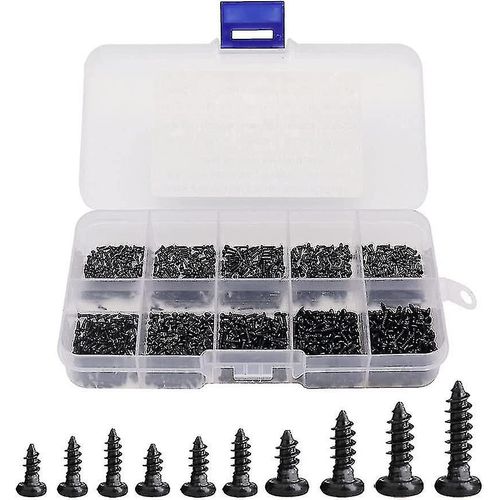 1000pcs tête ronde autotaraudeur Phillips Mini vis à bois Mini vis M1 M1.2 M1.4 M1.7 Vis à bois Phillips Set avec boîte en plastique-noir