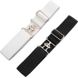 Femmes 2 Paquet 1,5 Pouces Élastique Ceintures Équestres, Ceinture De Mors De Boucle De Ventre De Cheval Pour L'Équitation, Noir, Moyen, Noir, Blanc