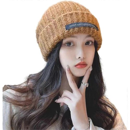 Chapeau D¿Hiver Bonnet D¿Hiver Chaud Slouchy Beanie Chapeau Roulé Bord Anglais Lettres Tricot Femmes S Bonnet Pour Activité De Plein Air