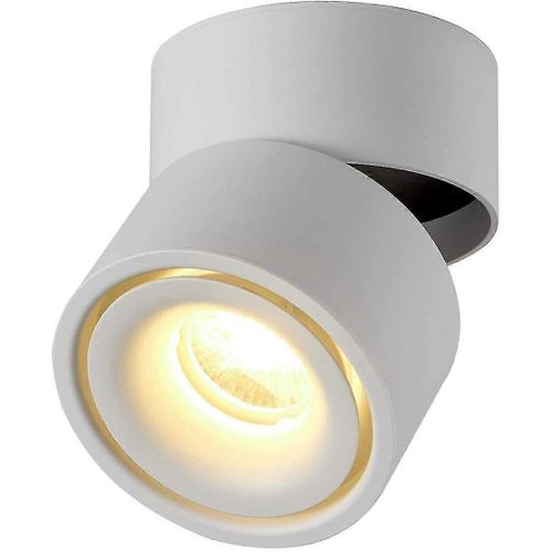 Intérieur 10w Led Projecteur 360 Plafonnier Réglable Rotatif Et Éclairage De Surface Cob Led 10x10cm/aluminium Applique Murale (blanc-3000k) [Classe énergétique