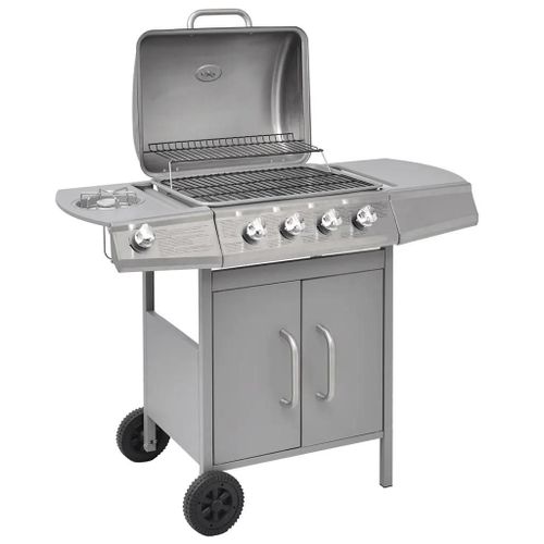 Barbecue à gaz 4 + 1 zone de cuisson Argenté