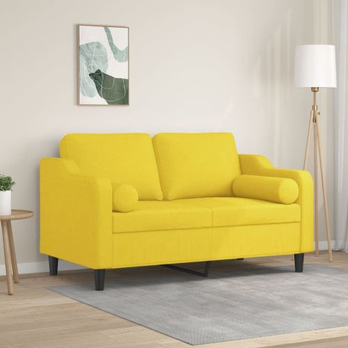 Vidaxl Canapé 2 Places Avec Oreillers Jaune Clair 120 Cm Tissu
