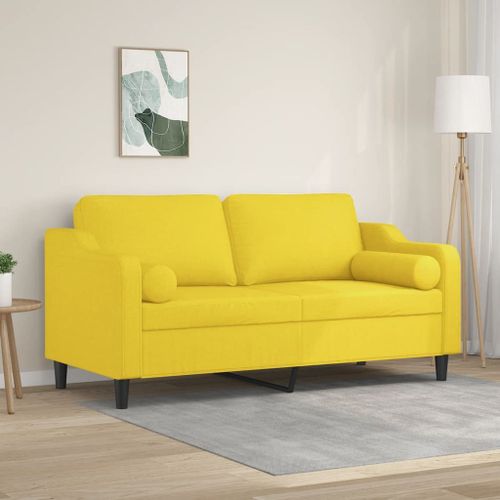 Vidaxl Canapé 2 Places Avec Oreillers Jaune Clair 140 Cm Tissu