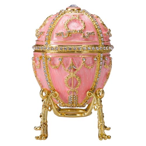 Oeuf à la Fabergé boîte à bijoux Bouton de rose avec fleur 9,5 cm, rose