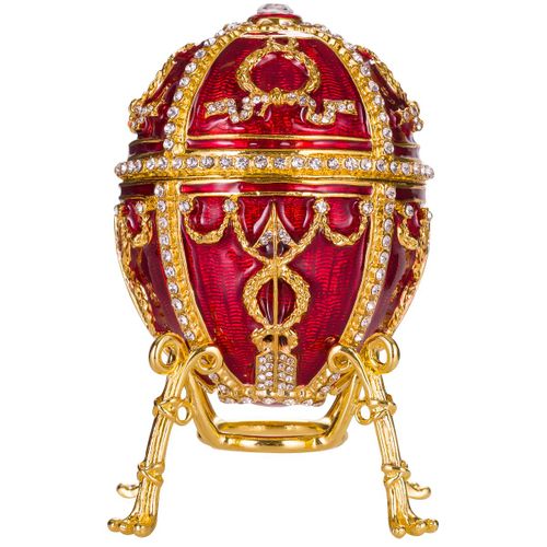 Oeuf à la Fabergé boîte à bijoux Bouton de rose avec fleur 9,5 cm, rouge