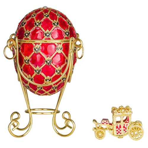 Oeuf à la Fabergé de couronnement boîte à bijoux avec carrosse 19 cm, rouge