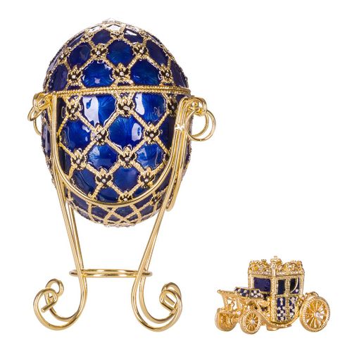 Oeuf à la Fabergé de couronnement boîte à bijoux avec carrosse 19 cm, bleu