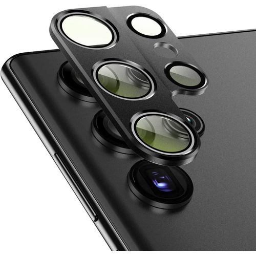 Film Protecteur Caméra Pour Samsung Galaxy S22 Ultra, Verre Trempé Anti-Rayures Avec Cadre En Alliage D'aluminium, Protection Hd Transparente Compatible Flash - Noir