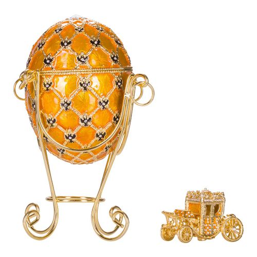 Oeuf à la Fabergé de couronnement boîte à bijoux avec carrosse 19 cm, jaune