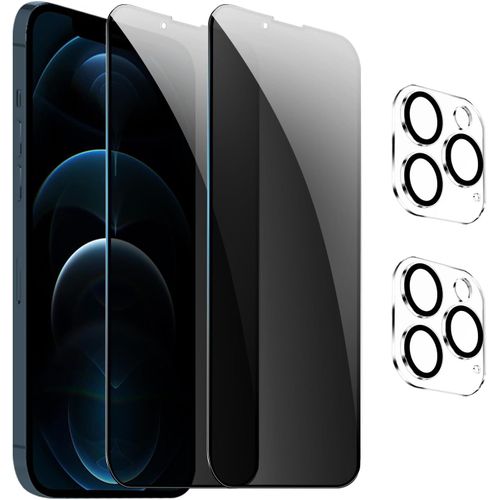 Film Protection Écran Verre Trempé Anti-Espion 9h Pour Iphone 12 Pro Max (2+2 Pièces)