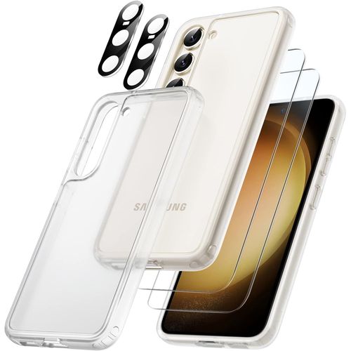 Housse De Protection 5 En 1 Anti-Choc Pour Samsung Galaxy S23 5g 6,1"" - Coque Mat Translucide Avec Verre Trempé 9h, Protections Caméra Et Compatibilité Charge Sans Fil