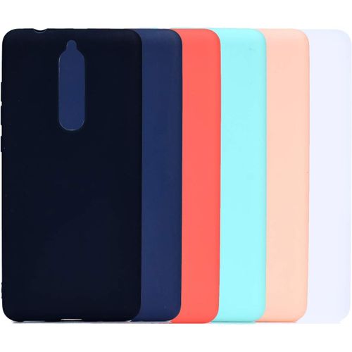 Housse En Silicone Souple Anti-Rayures Avec Protection Intégrale Pour Nokia 5.1 - Lot De 6 Coques Colorées (Noir, Bleu, Rouge, Rose, Vert, Blanc)