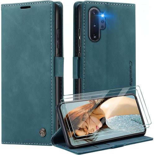 Housse Étui Flip Case Cuir Portefeuille Magnétique Pour Samsung Galaxy Note10 Plus Avec 2 Cartes, Support, Antichoc - Bleu