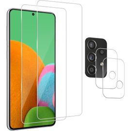 Kit De Protection Verre Trempé 9h Pour Samsung Galaxy A52 5g/A52s 5g - 2 Écrans + 2 Caméras Hd Anti-Rayures, Transparent Et Facile À Installer Sans Bulles