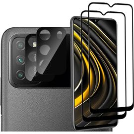 Kit De Protection Verre Trempé Pour Xiaomi Poco M3 - Film Écran & Objectif Caméra Anti-Éclats Hd Avec Accessoires De Nettoyage (Noir, 2/3 Pièces)