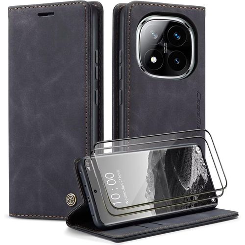 Housse Xiaomi Redmi Note 14 Pro 5g - Étui Flip Magnétique En Cuir Synthétique Résistant Avec Porte-Cartes Intégré, Protection 360° Anti-Choc Et Support De Visionnage (Noir)