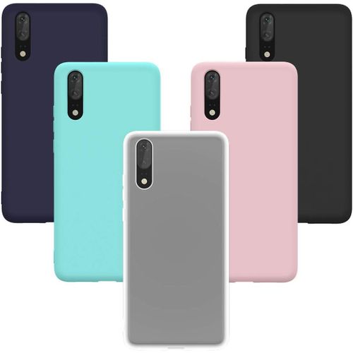Lot De 5 Coques Huawei P20 En Tpu Souple Ultra Fin Antichoc - 5 Couleurs (Vert, Transparent, Noir, Bleu Marine, Rose)