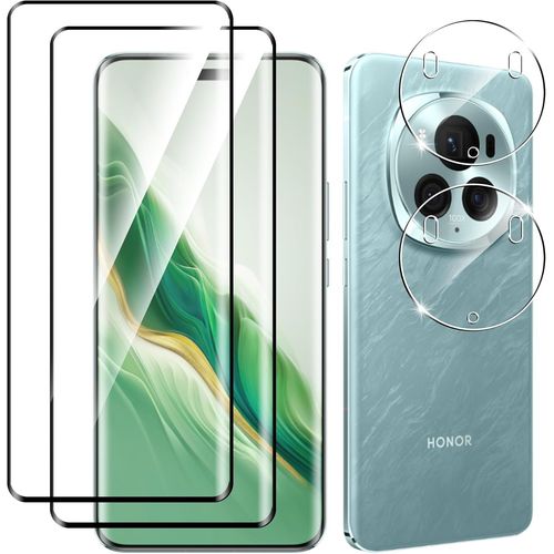 Pack De 4 Pièces Protection Verre Trempé 9h Anti-Empreintes Et Caméra Pour Honor Magic 6 Pro - Ultra Mince 0.33mm, Transparent Sans Bulles