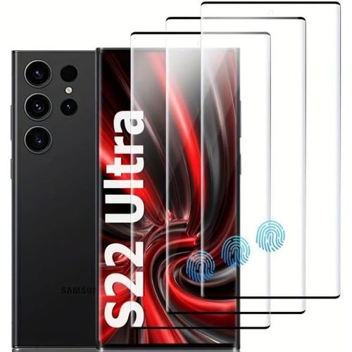 Lot De 3 Films Protection Écran Verre Trempé 9h Pour Samsung Galaxy S22 Ultra 5g - Couverture Complète Anti-Rayures Ultra Fin Transparent Noir