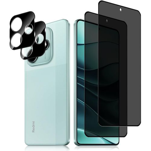 Protecteur D'écran Et Caméra 4 Pièces Verre Trempé 9h Anti-Espion Privacy - Compatible Xiaomi Redmi Note 14 5g - Protection Intégrale Sans Bulles (Modèle 2024)