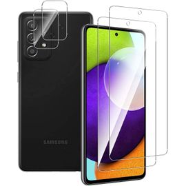 Protecteur D'écran Et Objectif Appareil Photo Samsung Galaxy A52 5g, Verre Trempé 9h Antichoc Anti-Rayures Haute Sensibilité, Installation Facile Avec Kit Nettoyage Transparent