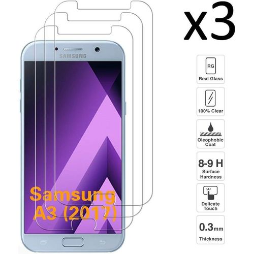 Protecteur D'écran Verre Trempé 9h Samsung Galaxy A3 2017 - Lot De 3, Anti-Rayures, Anti-Empreintes, Ultra Transparent, Installation Facile Sans Bulles, Haute Sensibilité