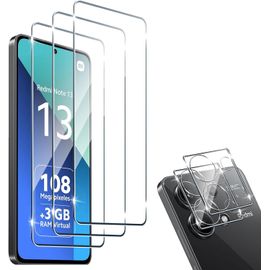 Protecteur D'écran Verre Trempé 9h + Caméra Arrière Pour Xiaomi Redmi Note 13 4g - 3 Pièces Hd Anti-Huile, Sans Bulles, Protection Maximale Anti-Rayures Et Sensibilité Tactile