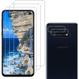 Protection D'écran Verre Trempé 9h Pour Samsung Galaxy S10e - 3 Films + 2 Protecteurs Caméra Arrière Antichoc Anti-Rayures Bord 2.5d Hd Transparent
