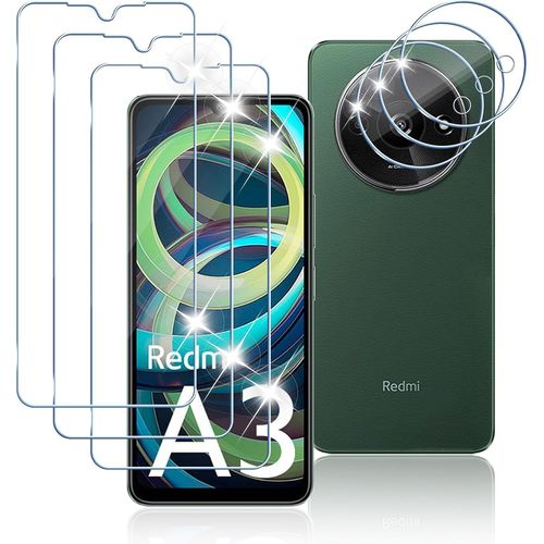 Protection D'écran En Verre Trempé 9h Pour Xiaomi Redmi A3 - 3 Films Écran + 3 Caméra, Ultra Mince 0.33mm Anti-Empreintes, Transparent Hd Sans Bulles Résistant Aux Rayures