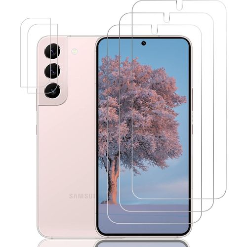 Protecteur Verre Trempé Samsung Galaxy S22 Plus, Ultra Hd Anti-Rayures Anti-Empreintes, Bord 2.5d Sans Bulle, 3 Films Écran + 2 Protections Caméra
