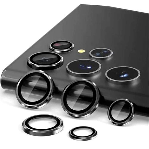 Protection d'objectif appareil photo Samsung Galaxy S22 Ultra 6,8"" Verre Trempé 9H Anneau Aluminium Anti-Rayures HD Transparent Sans Bulles Antifingerprint Noir