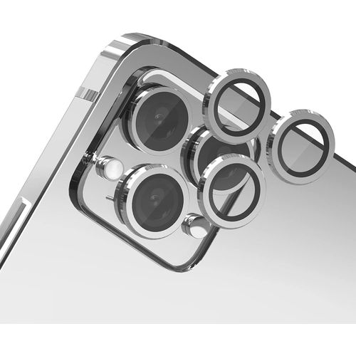 Protection d'objectif appareil photo iPhone 12 Pro Verre Trempé HD Transparent avec Anneau Métallique Antrayures - Blanc