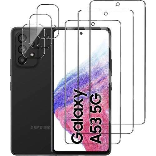Verre Trempé 9h Protection Écran & Caméra Samsung Galaxy A53 5g - 3+3 Pièces Transparent Anti-Rayures Anti-Empreintes Installation Facile Sans Bulles
