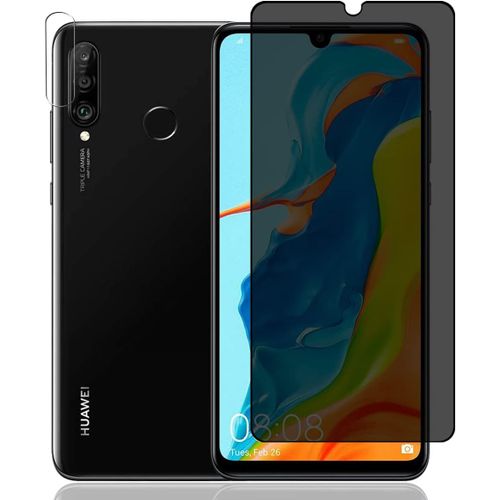 Verre Trempé Anti-Espion 30° Et Film Caméra Nuit Pour Huawei P30 Lite - Protection Écran 9h Avec Transmission Lumineuse, Compatible Coques, Kit Écran + Objectif