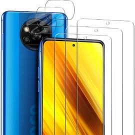 Protection Écran Verre Trempé 9h Et Caméra Arrière Pour Xiaomi Poco X3 Nfc - 3 Films Haute Transparence Anti-Rayures + 3 Protecteurs, Installation Facile Sans Bulles