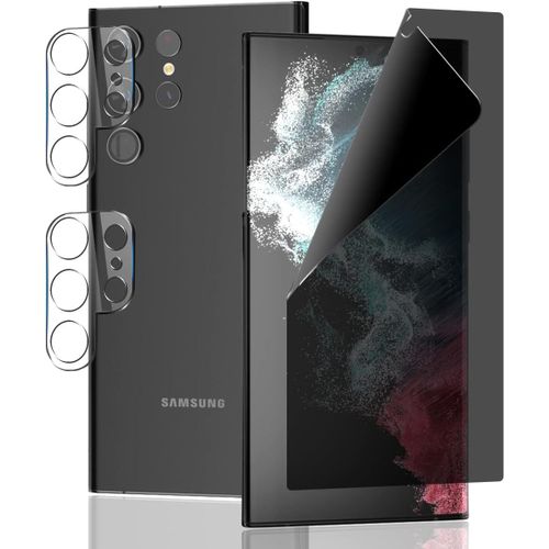 Protection Écran Samsung Galaxy S22 Ultra Anti-Espion Tpu Autocicatrisant Avec Verre Trempé Caméra Arrière - Hd Transparent, Anti-Rayures, Anti-Empreintes
