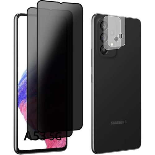 Protection Écran Verre Trempé Anti-Espion 9h Pour Samsung Galaxy A53 5g 6,5"" Avec Protecteur Caméra Arrière, Haute Sensibilité Sans Bulles, 2 Pièces + 2 Nettoyage