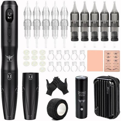 Tatelf Machine À Maquillage Permanente Sans Fil Avec 2 Poignées, 10 Aiguilles À Cartouche, Accessoires Pour Eye-Liner À Lèvres, Ombre, Poudre, Accessoires De Microshading 