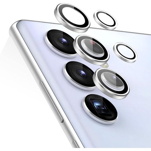 Protection Lentille Caméra Pour Samsung Galaxy S22 Ultra 5g (2022), Verre Trempé Ultra-Fin Anti-Rayures Et Anti-Empreintes Avec Kit Installation, 5 Pièces, Argent