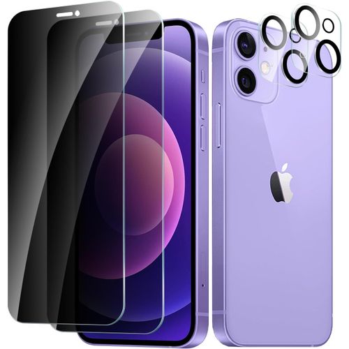 Protection Écran Verre Trempé iPhone 12 avec Protecteur Caméra - Anti-Espion 30°, Dureté 9H Anti-Rayures, Sensibilité HD et Transmission Lumière pour Photos Nettes