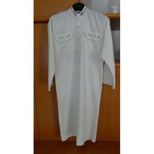 Robe Droite Taille 38 Soie Sauvage Broderies Couleur Crème Vintage