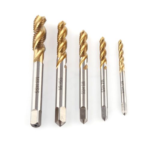Lot de 5 tarauds a vis canneles en spirale HSS revetus de titane M3 M4 M5 M6 M8