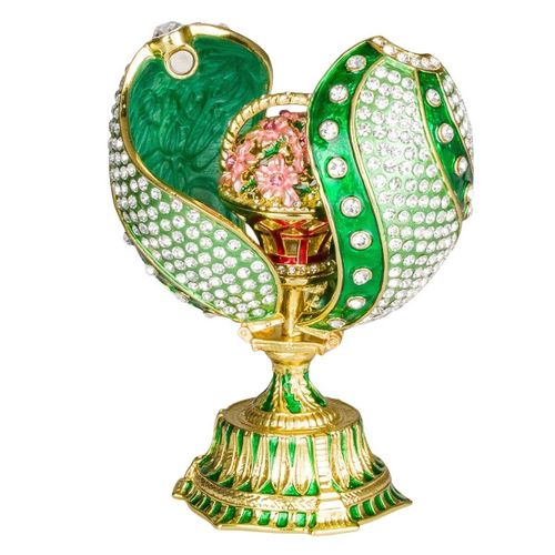 Oeuf à la Fabergé torsadé avec panier de fleurs 12 cm, vert