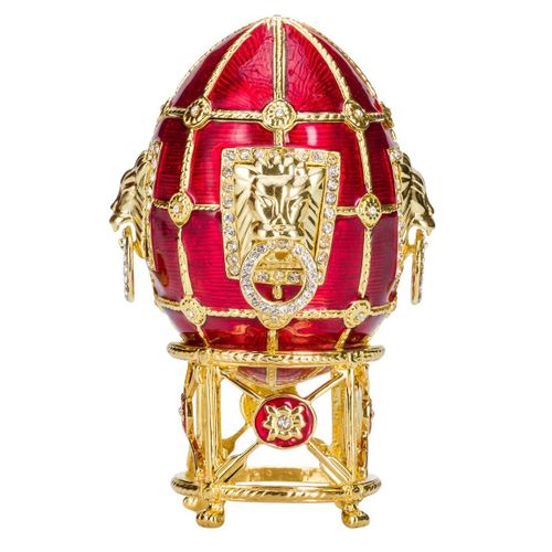 Oeuf à la Fabergé boîte à bijoux avec des lions 11 cm, rouge