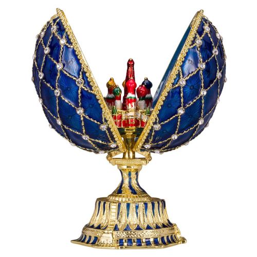 Oeuf à la Fabergé avec la cathédrale Saint-Basile 12 cm, bleu