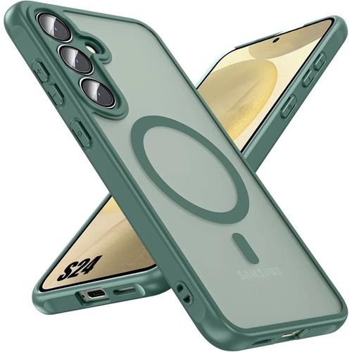 Coque Pour Samsung Galaxy S24 Avec Cercle Magnétique Et Protection Caméra, Silicone Et Pc Translucide Vert Nuit - E.F.Connection