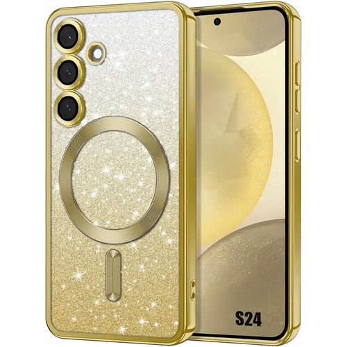 Coque Pour Samsung Galaxy S24, Silicone Avec Protection Objectif Et Cercle Magnétique - Doré Pailleté - E.F.Connection
