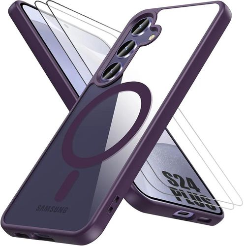 Coque + 2 Verres Trempés Pour Samsung Galaxy S24 Plus (S24+), Protection Silicone Et Pc Avec Cercle Magnétique - Violet - E.F.Connection
